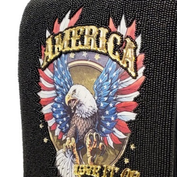 RESTOK America Love It Or Leave It Street Art Intricately Handmade Beaded Clutch - Picture 4 of 7